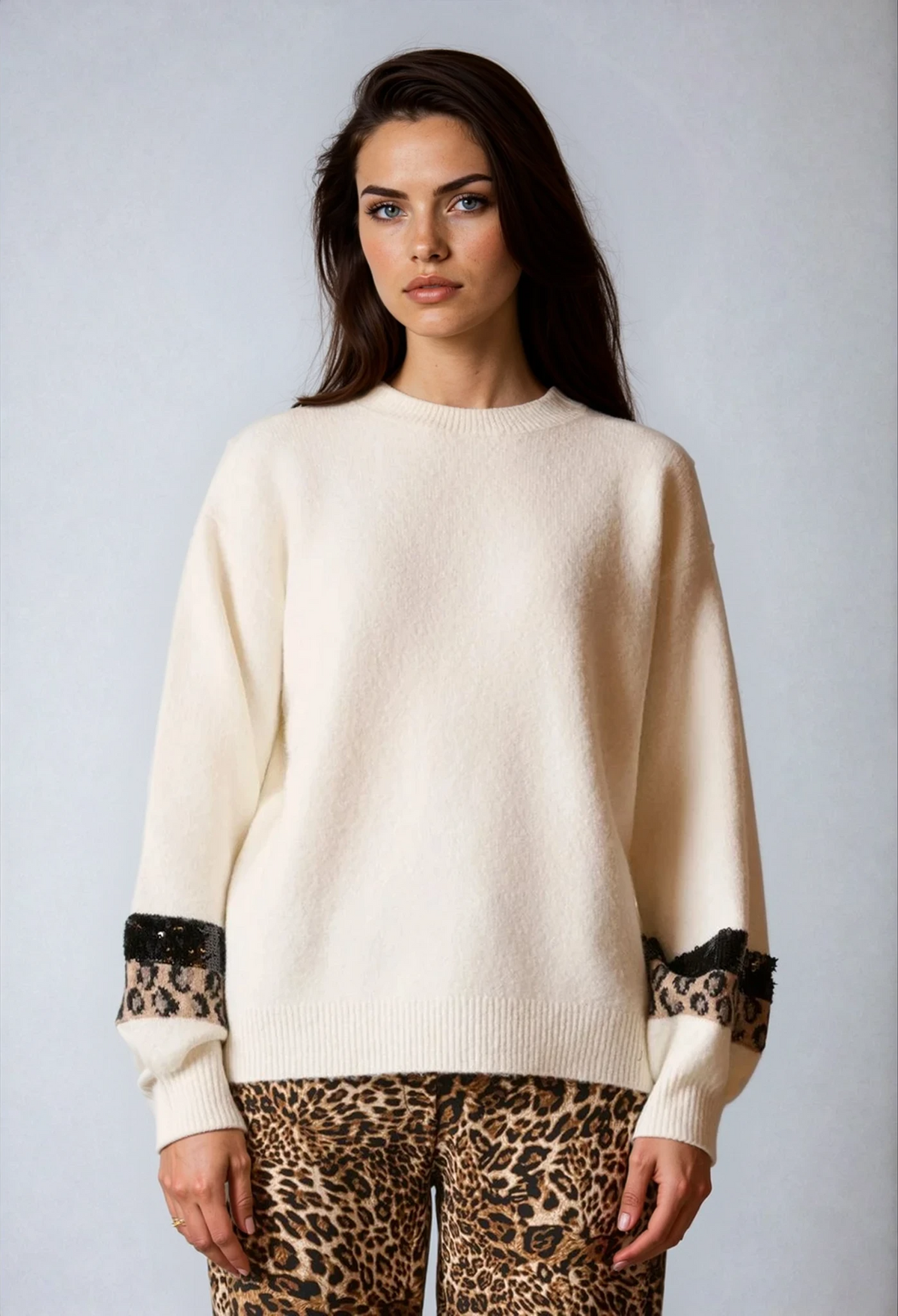 PULLOVER MANICA LEOPARD BEIGE