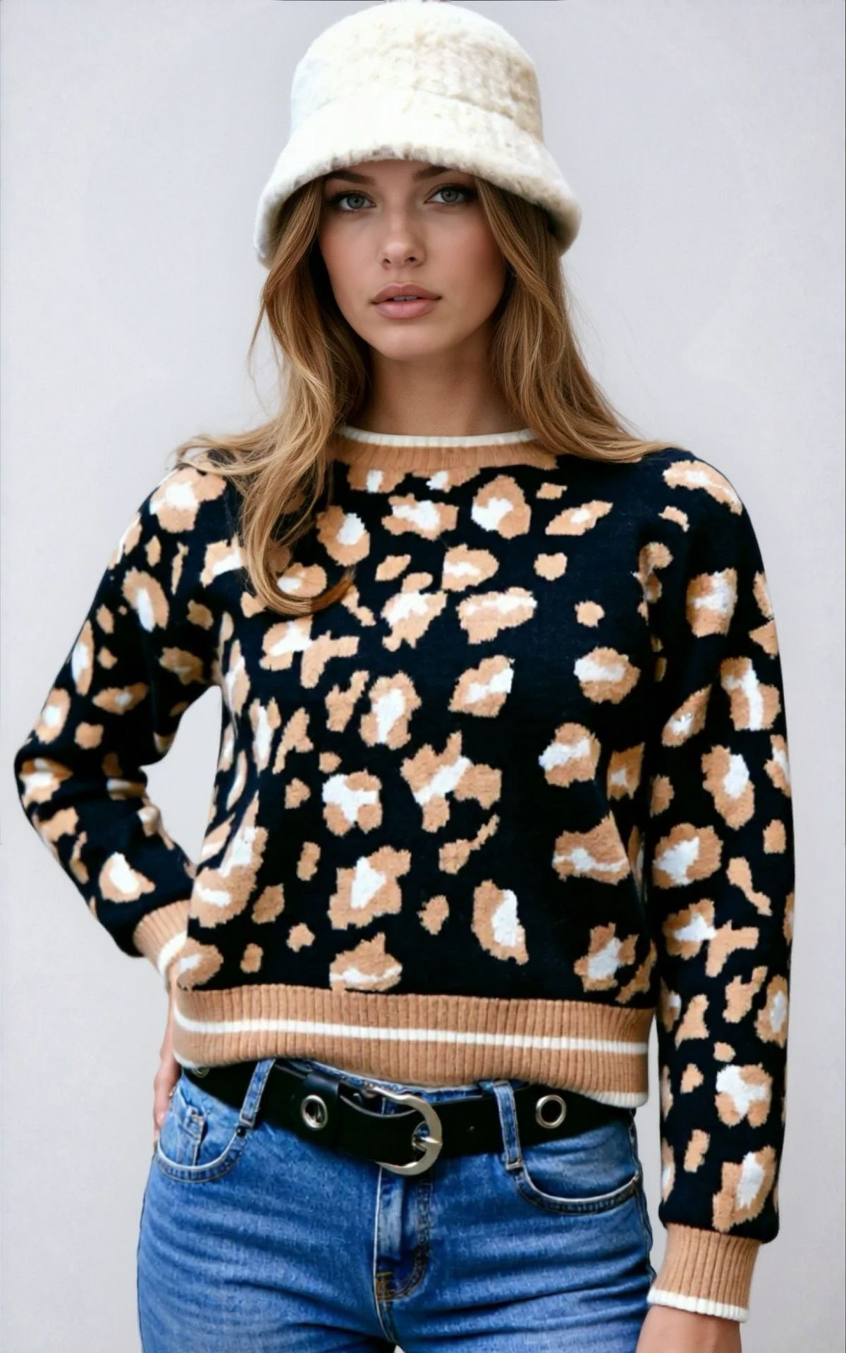 PULLOVER LEOPARD NERO BEIGE